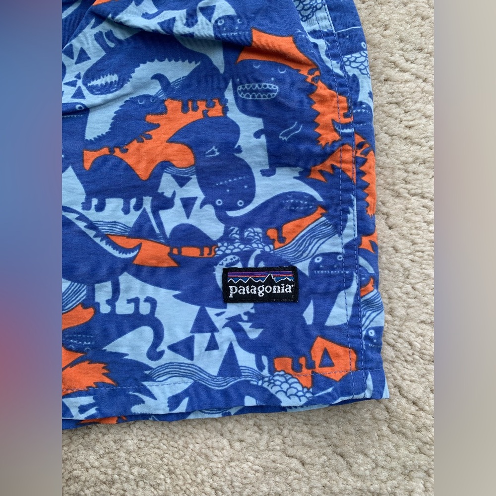 Patagonia Size 24 Months Monster Dinosaur Blue Orange Baggies Shorts - Picture 5 of 5